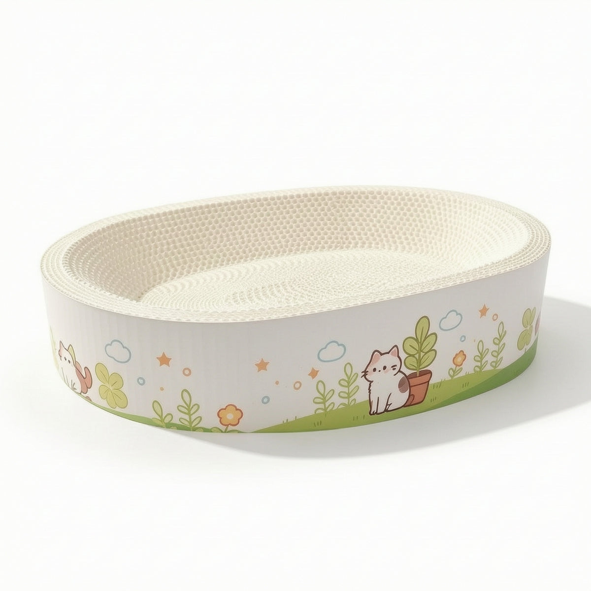 Corrugated Cat Scratching Board Bed Oval Cat Bed with Scratcher Recyclable Pet Supply Space-Saving for Cats, Apartment