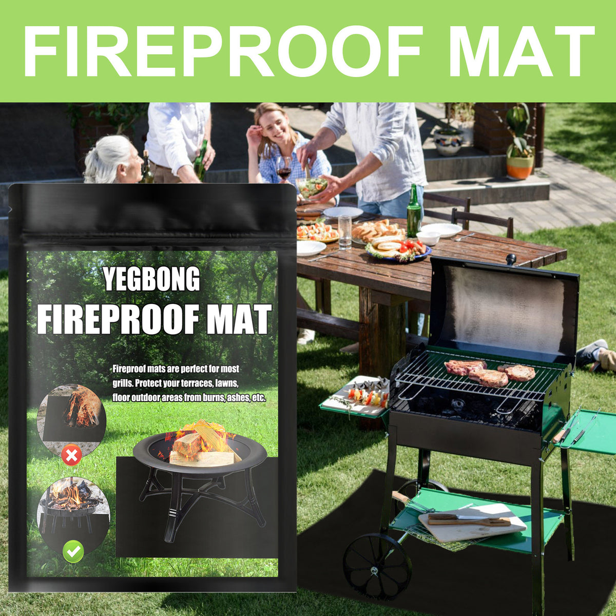 YEGBONG Fireproof Mat for Outdoor Camping BBQ Fire Pit