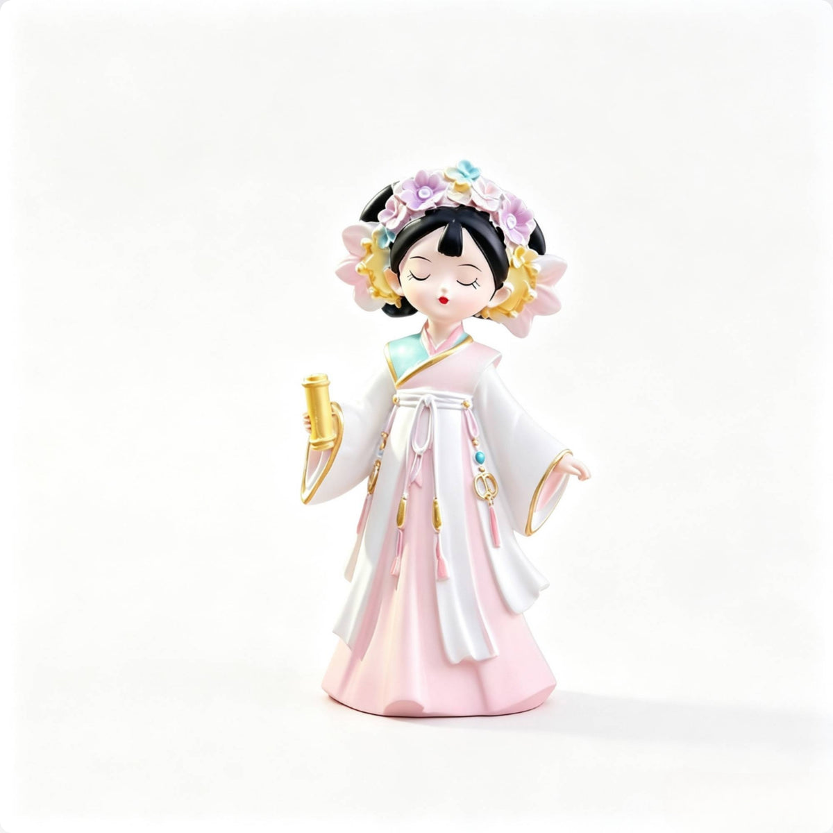 Elegant Resin Figurine Serene Woman Figurine with Robe Graceful Statuette Compact for Collectors