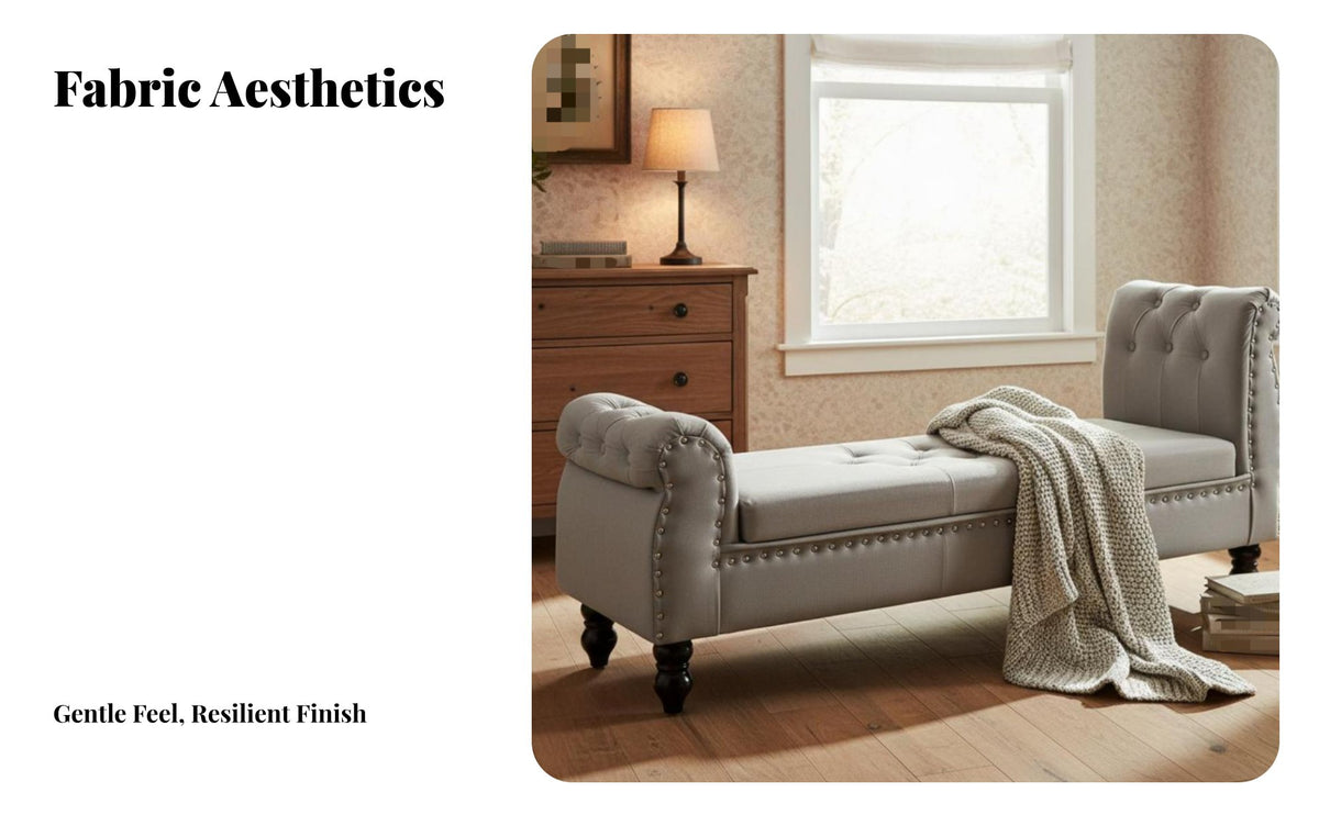 Multi-Functional Tufted End-of-Bed Chest Comfortable Padded Seat Storage Bench timeless Design Upholstered Ottoman sturdy Frame for Homeowners, Families, Interior Decorators, Entryway, dressing area, Walk-in Closet, casement alcove