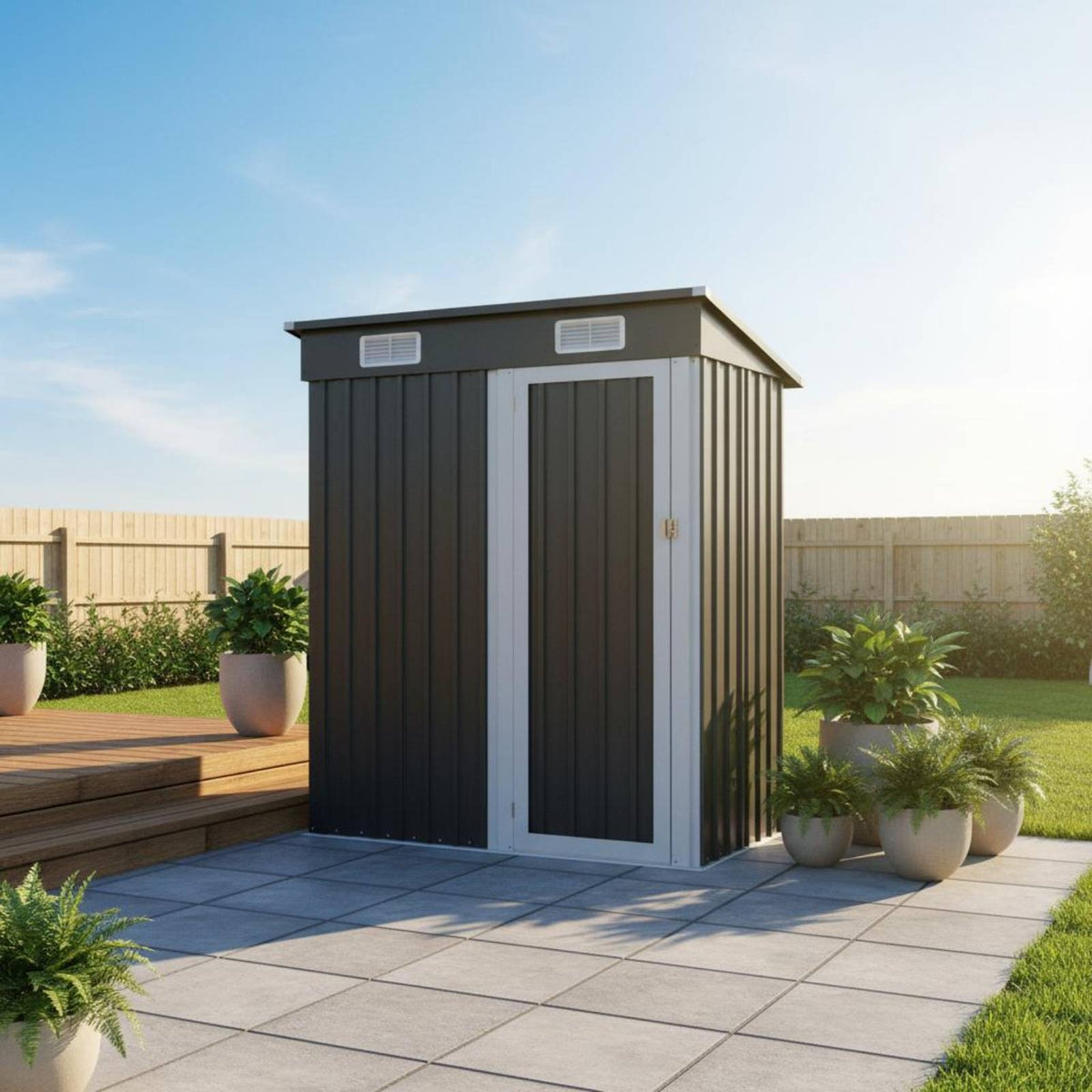 Metal Storage Shed Corrugated Panels Outdoor Tool Shed Freestanding for Yard, Rooftop