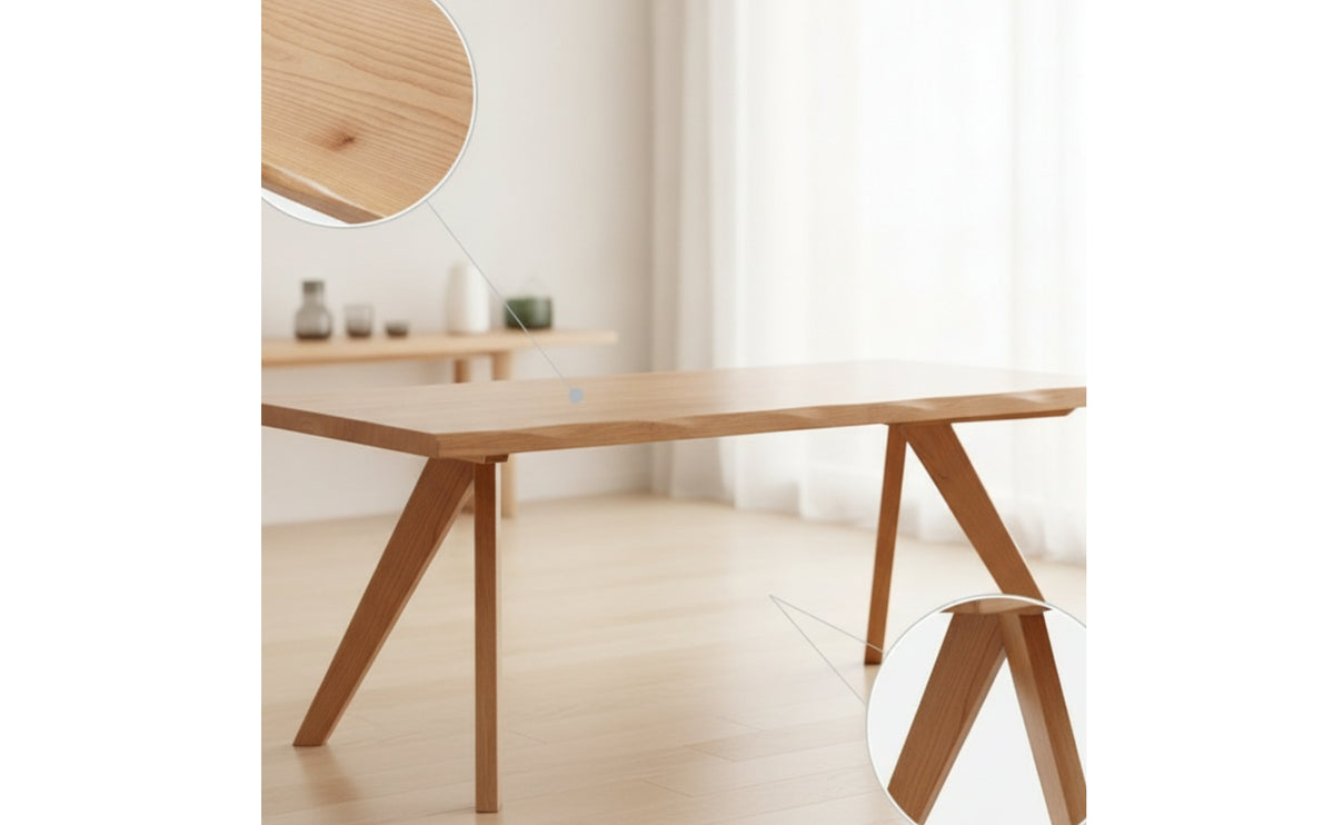Natural Finish Fir Wood Dining Table Light Brown Rectangular Dining Table Easy to Set up Furniture Large for Home Office