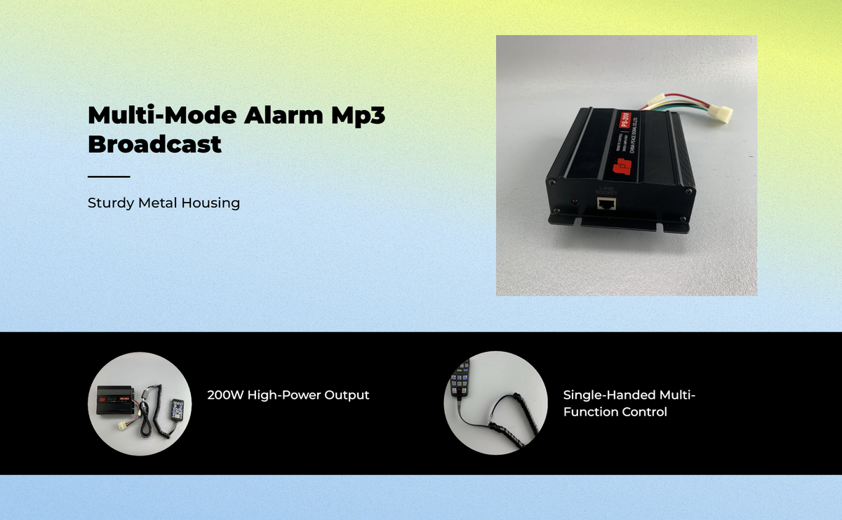 12V PA system, handheld mic, multi-tone alarm