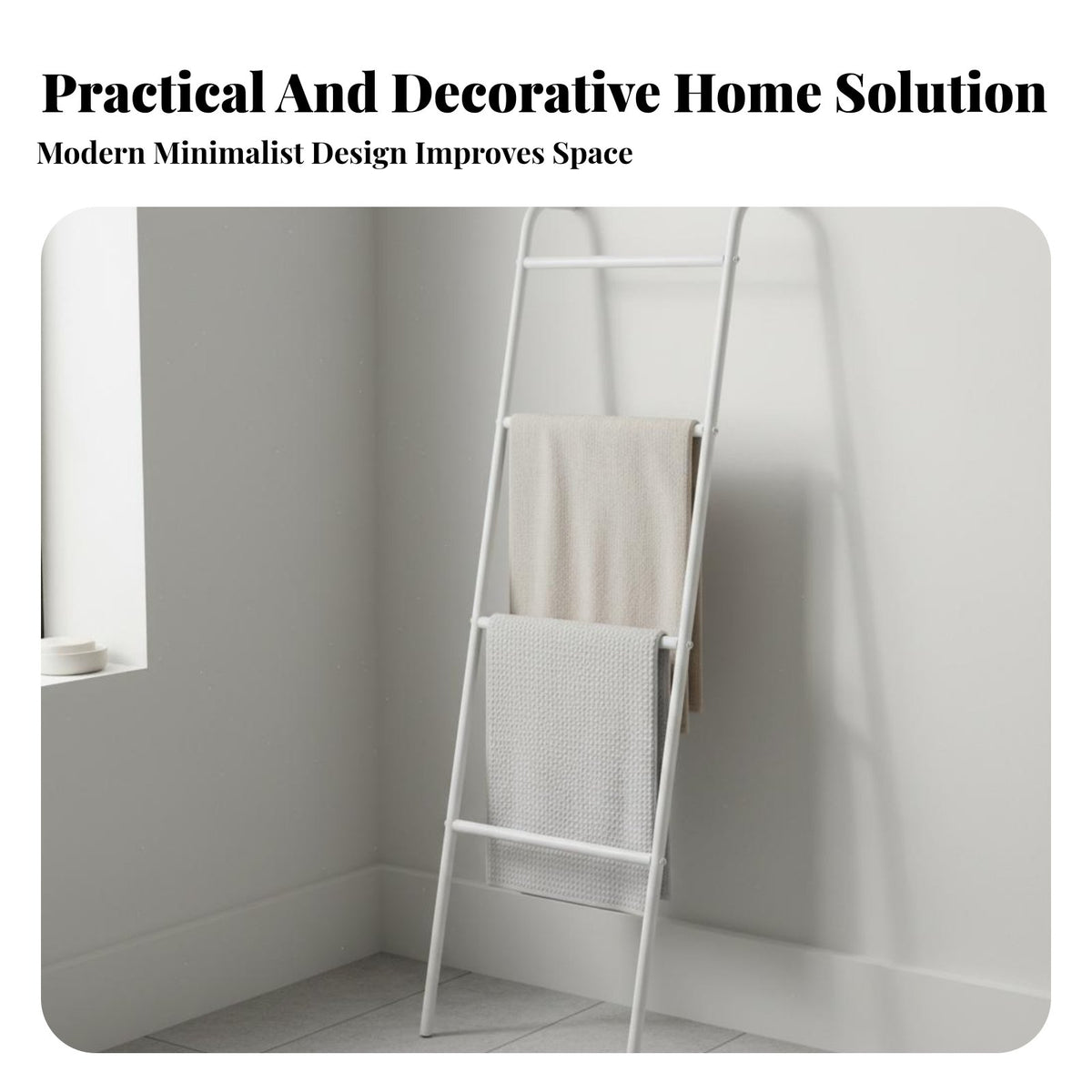 Wall-Leaning Storage Rack Multi-Tier Ladder Towel Rack Space-Saving Leaning Blanket Ladder for Washroom, Bedroom, Living Room