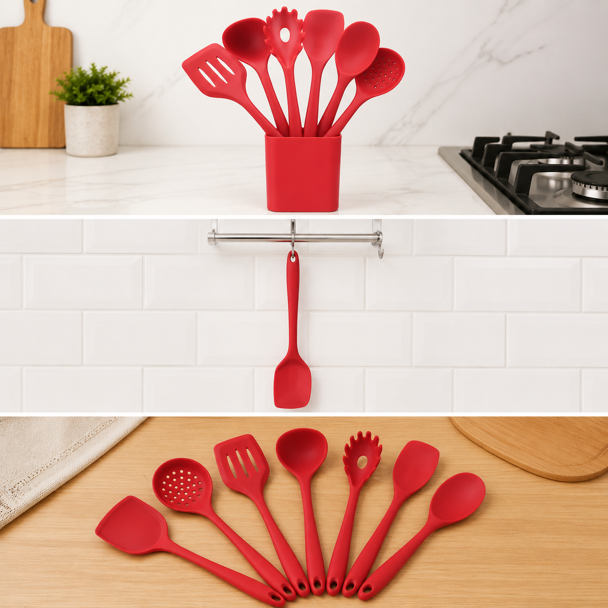8-Piece Silicone Kitchen Utensil Set with Full Coverage, Cooking Spatula, Tongs, Whisk for Home Kitchen