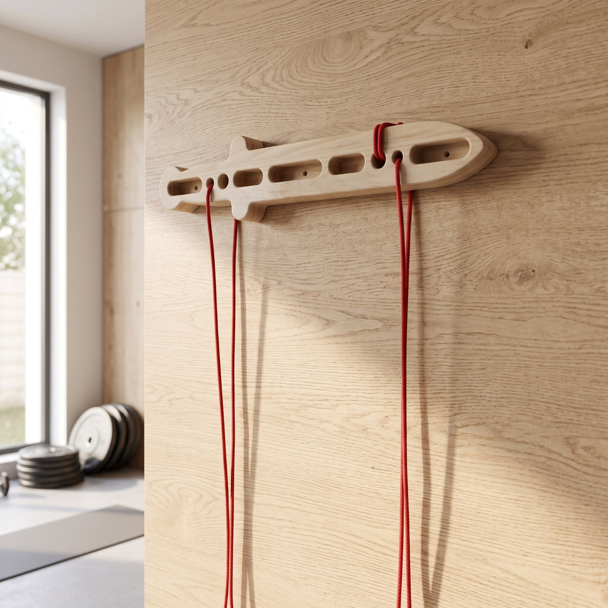 Wooden Climbing Finger Board with Cords Suspended Hangboard Portable Fingerboard Solid Wood for Climbers, Boulderers, Home Gym