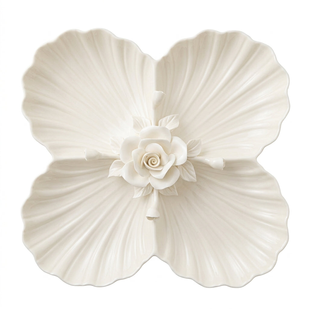 Ceramic Fruit Bowl, 10-inch Floral Shallow Dish