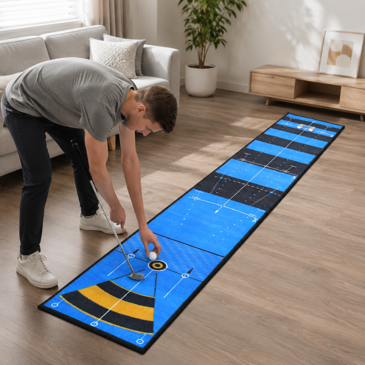 Putter Mat, Golf Practice Equipment, 50×300cm, Rectangular, Indoor Practice, Distance Sense Master