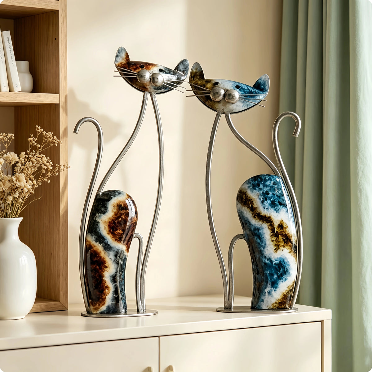 2 Pieces Iron Feline Ornament Home Display Vintage Feline Decor Long-Lasting
