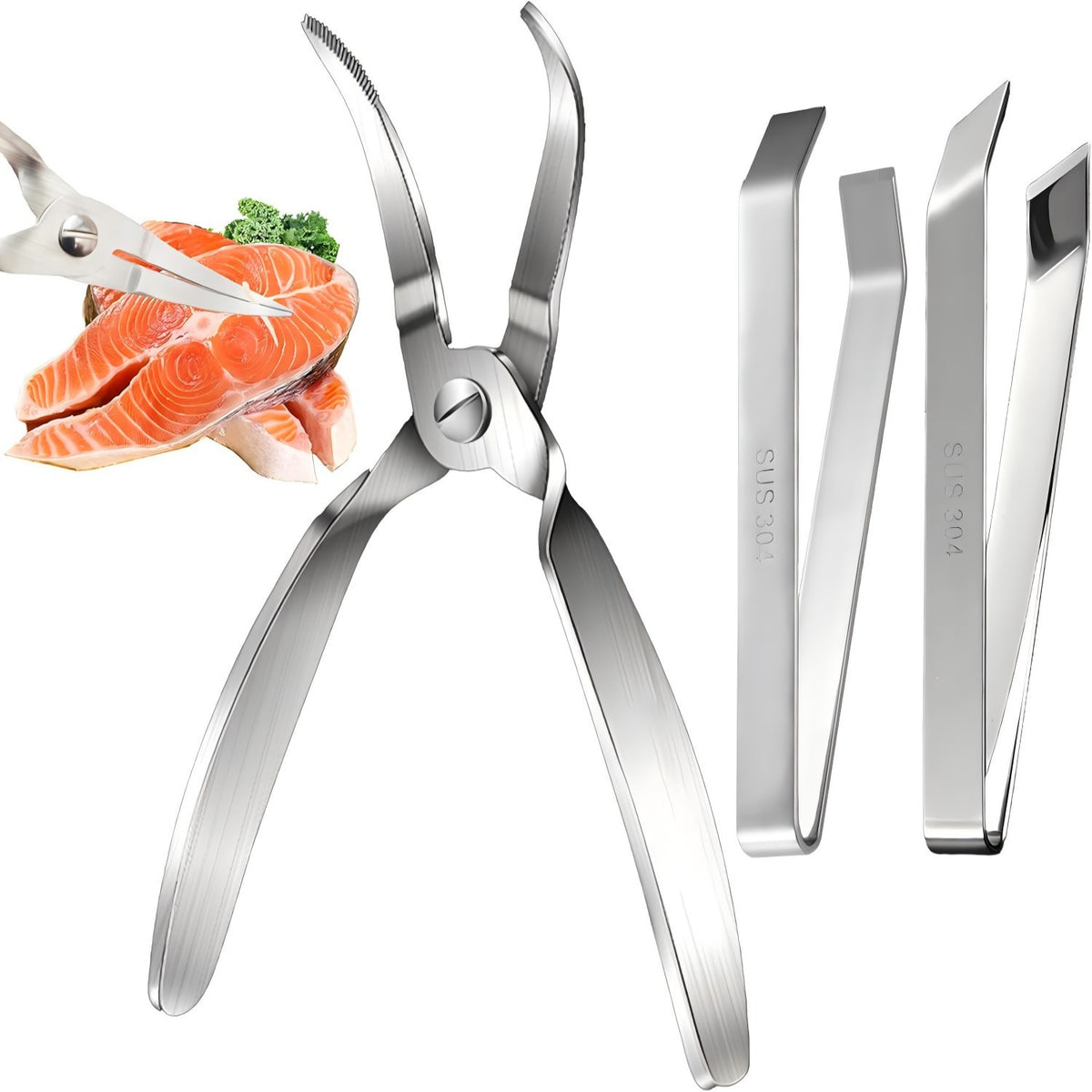 304 Stainless Steel Fish Bone Tweezers and Deboning Tool Kit