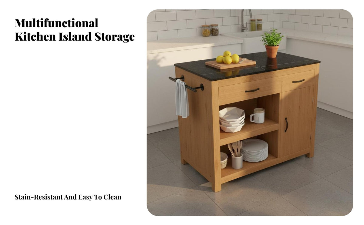 Mobile Kitchen Island Solid Wood Frame Wooden Food Prep Station Movable Food Prep Work Table for Crafters, Students, Dining Room, Small Areas, Pantry