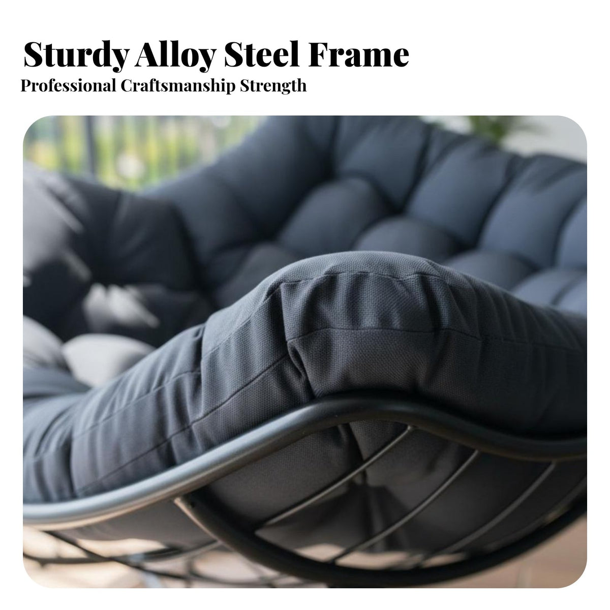 Wicker Weave Accent Cushioned Rocking Chair Cradle-Like Comfort Cushioned Egg Rocker Thick Cushion Household Furniture Stable Design for Homeowners, Book Lovers, Balcony, Living Room, Bedroom, Reading Nook