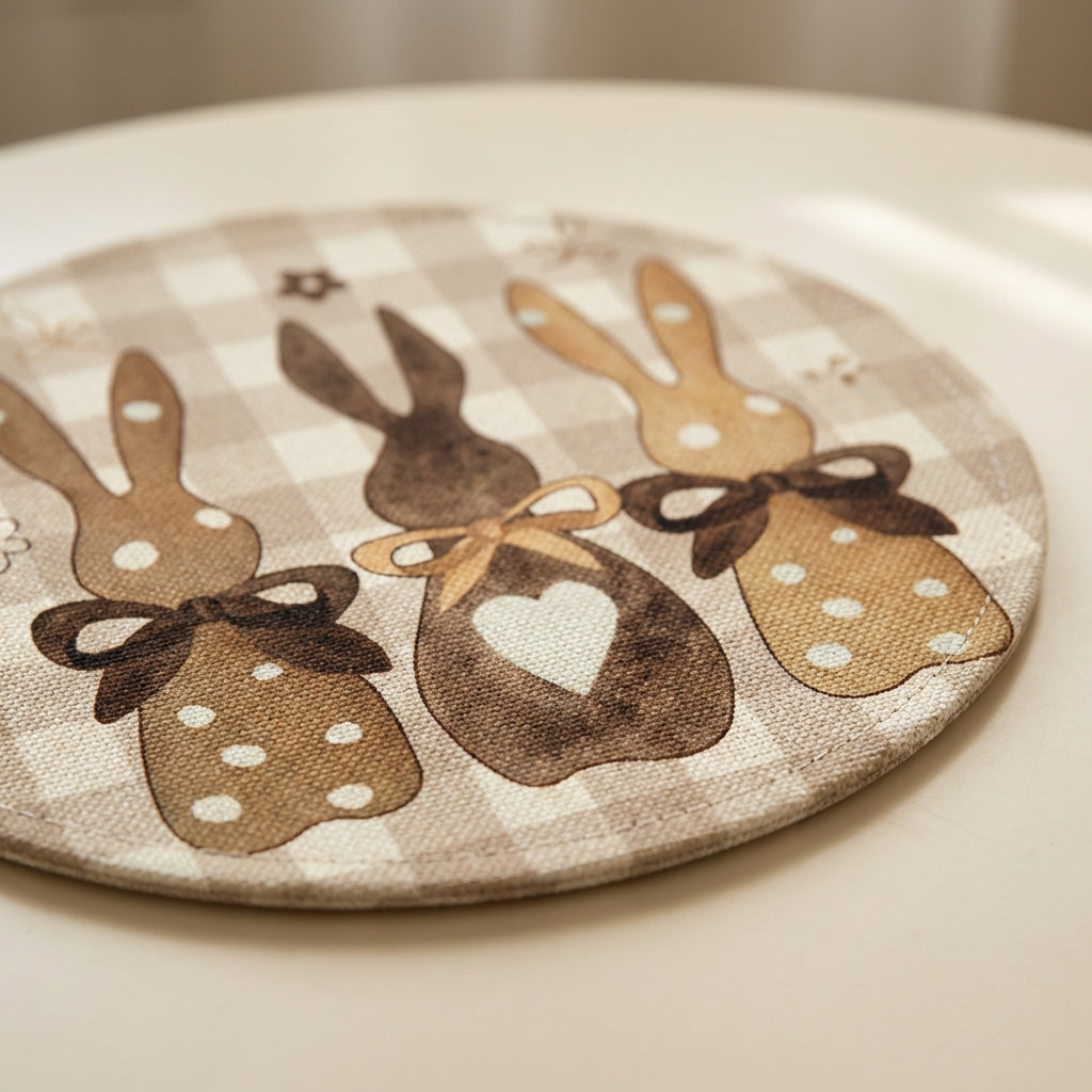 Round Easter Placemat Decorative Bunny Bunny Table Mat Seasonal Decoration Hare Motif Dining Mat for Holiday Decorators, Hosts, Kitchen, Restaurants