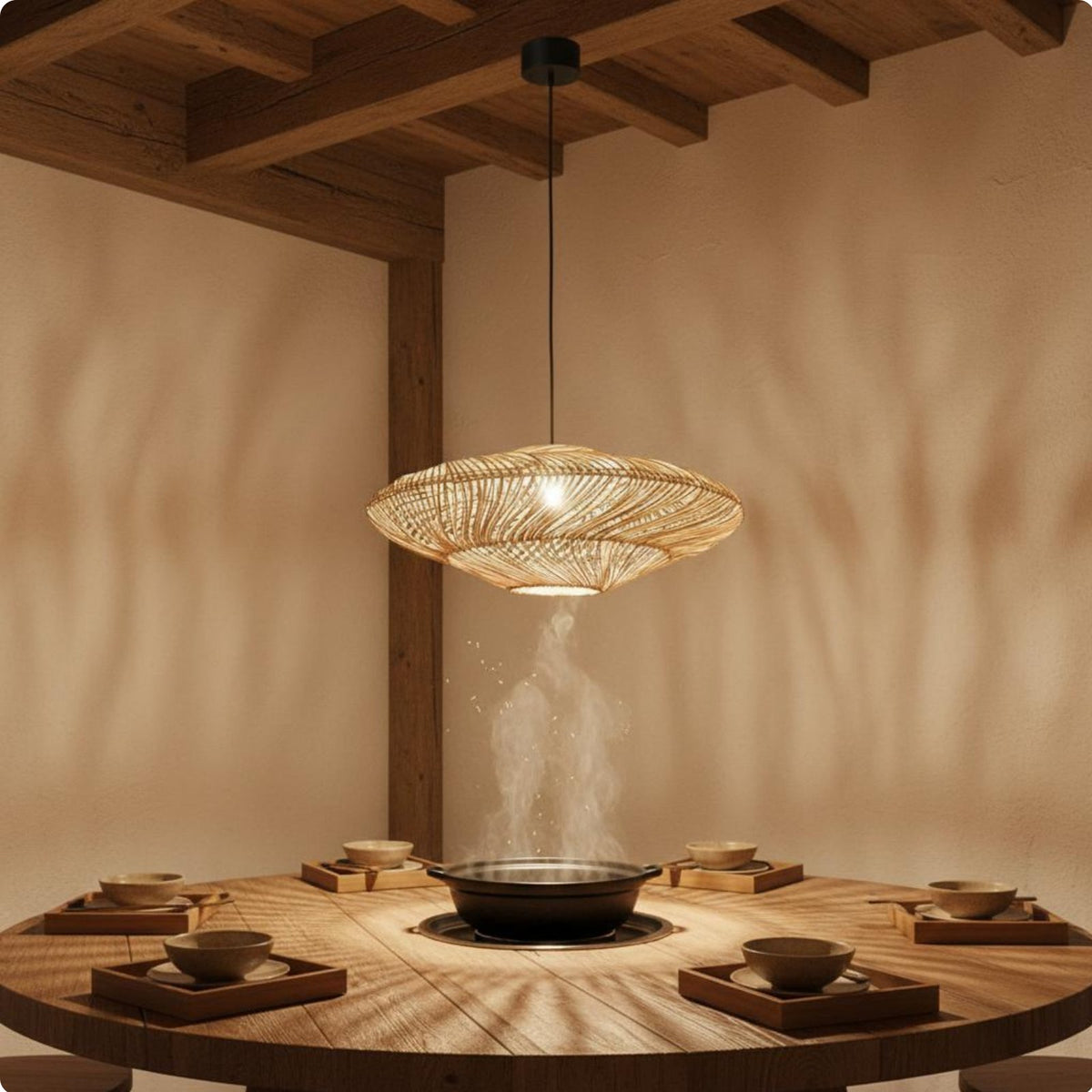 Rattan Pendant Lampshade Retro Design Woven Hanging Light Shade Rustic Elegance Boho Chandelier Shade for Dining Room
