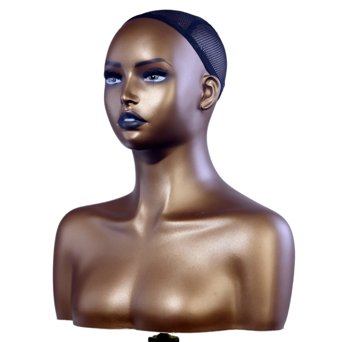 Hairpiece Display Bust Shiny Golden Cap Display Bust Mannequin Head