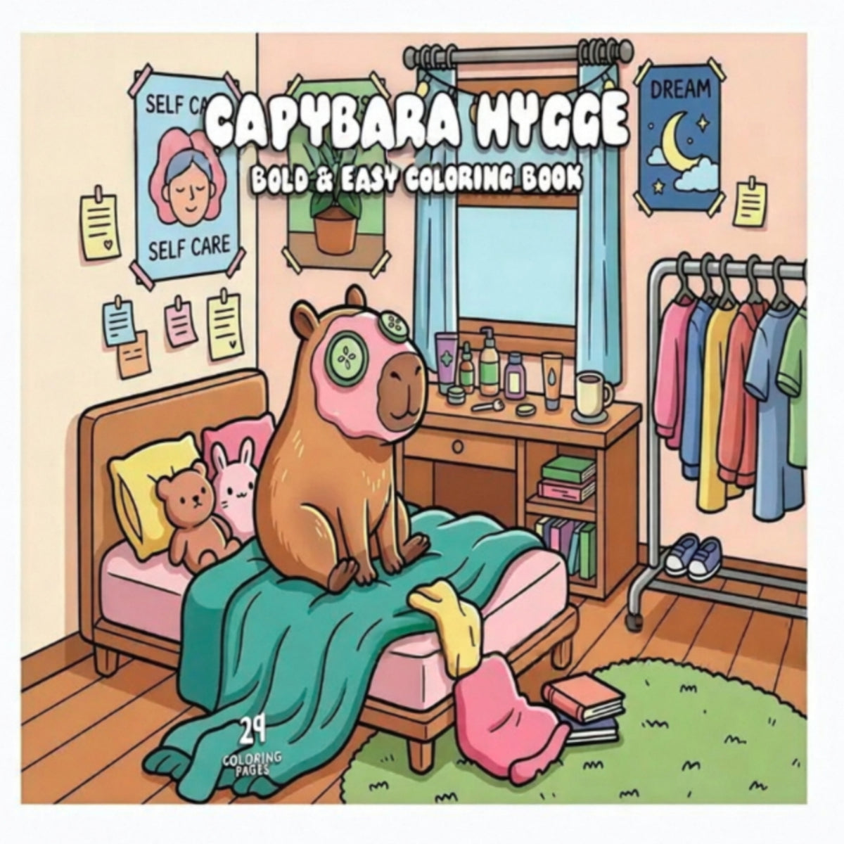 Illustrated Cover Capybara Coloring Book Softcover Capybara-Themed Coloring Pages Hygge Easy to Color