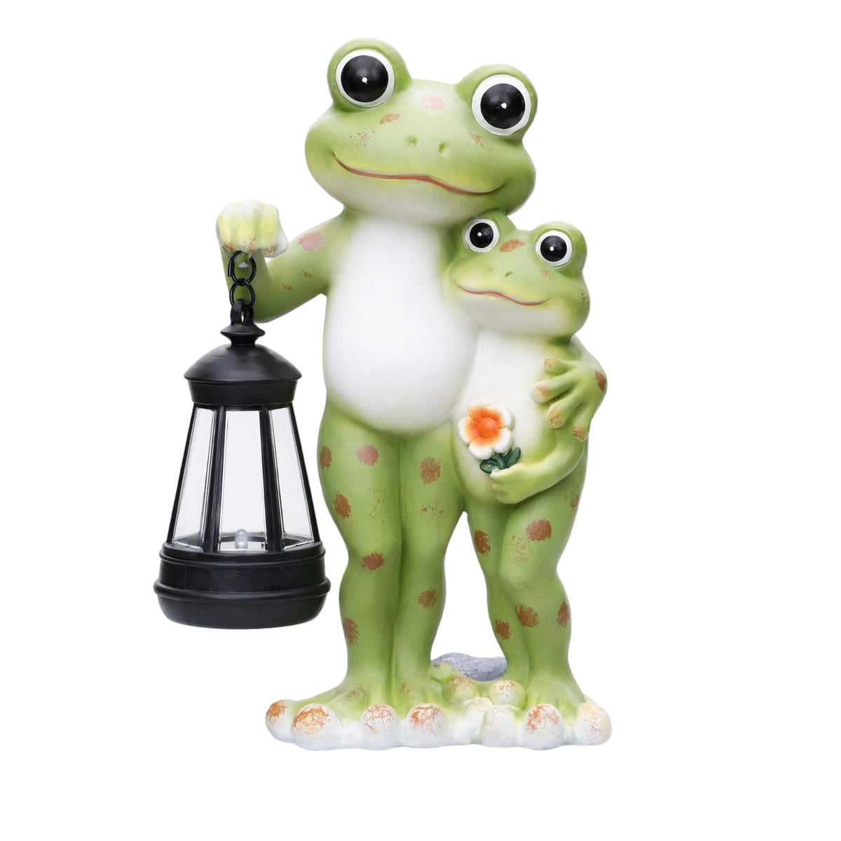 Frog Figurine with Lantern Resin Frog Statue Outdoor for Balcony, Porch