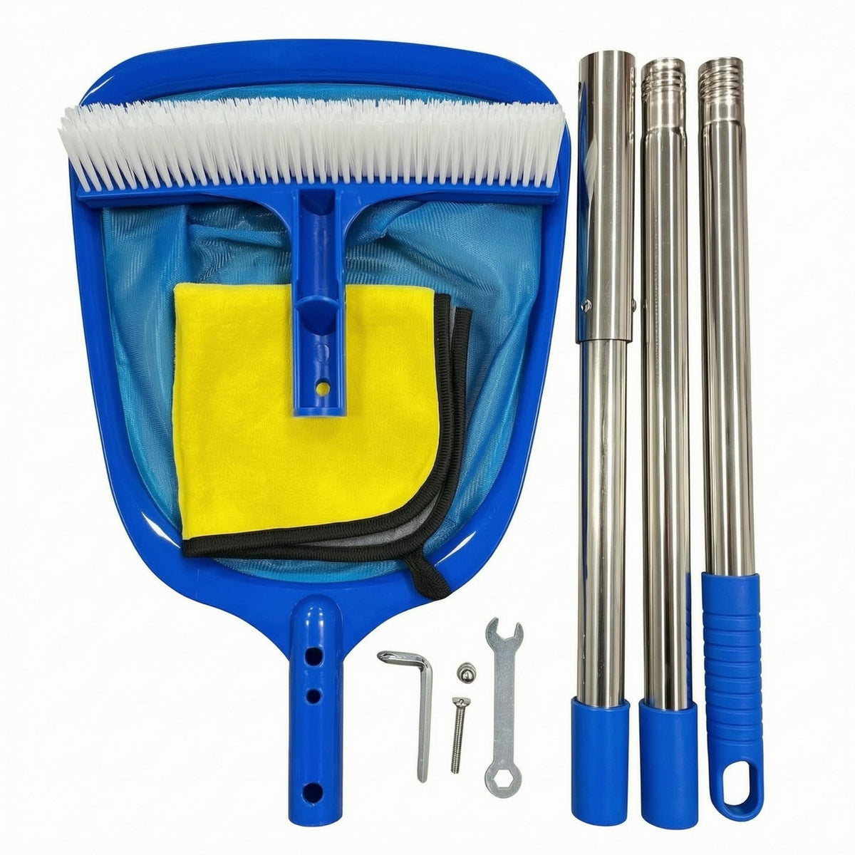 Pool Brush and Net Set Stainless Steel Pole Pool Cleaning Kit Fine Mesh