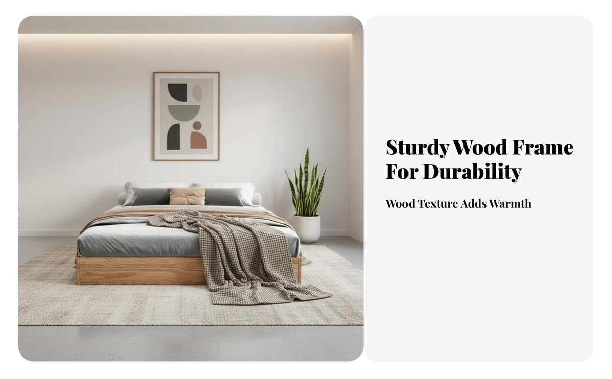 Headboard-Less Headboardless Wooden Frame Montessori Inspired Floor Bed Frame Lowheight Design Bedroom Furniture premium Wood Construction for Children, Toddlers, partners, child's Room, Small Spaces, Apartment, Nursery