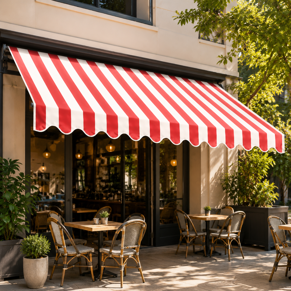 Replacement Valance Fabric for Awning, Sun Protection, Custom Polyester, Red/White Striped or Solid Blue