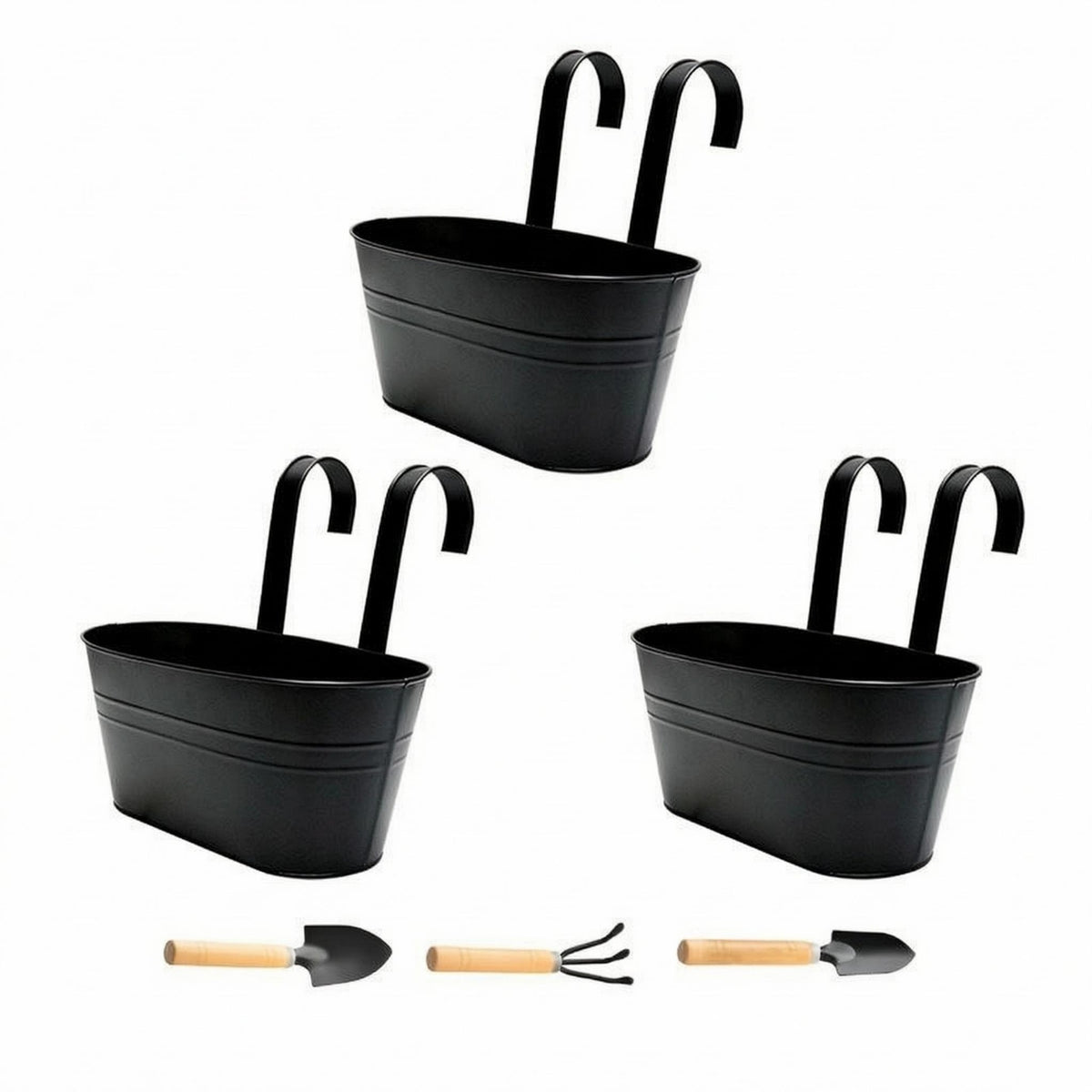 3 Pieces Oval Hanging Planter Black Metal Hanging Planter Weather Resistant Household Decor