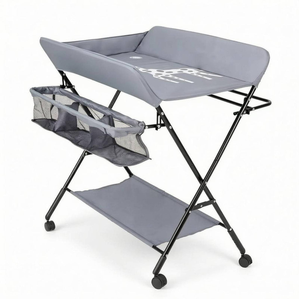Adjustable Height Changing Table Mesh Storage Basket Foldable Changing Table