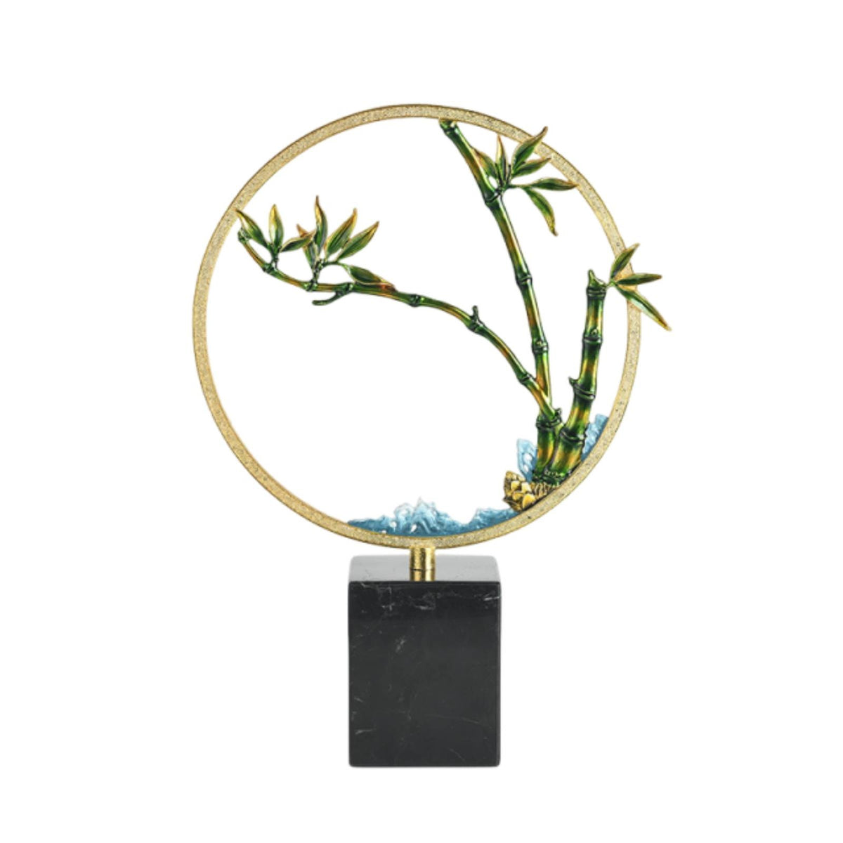 Bamboo Ornament with Marble Base Textured Desk Sculpture Metal-Finish