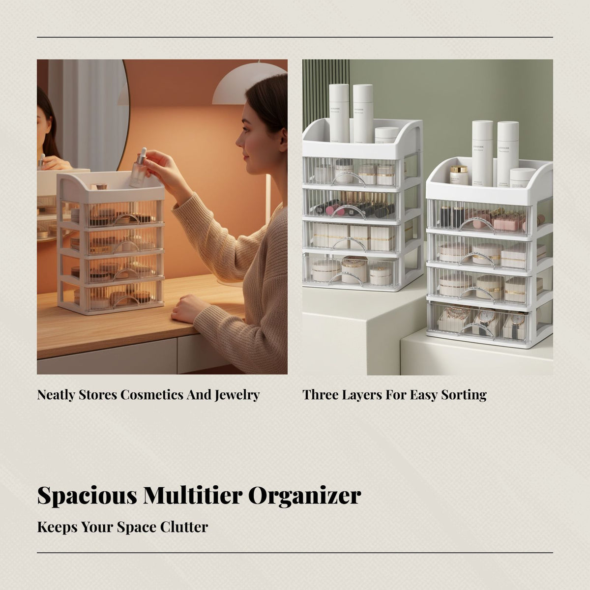 Cosmetic Storage Box, Multi-Tier Drawer Organizer, Large Capacity for Jewelry, Skincare