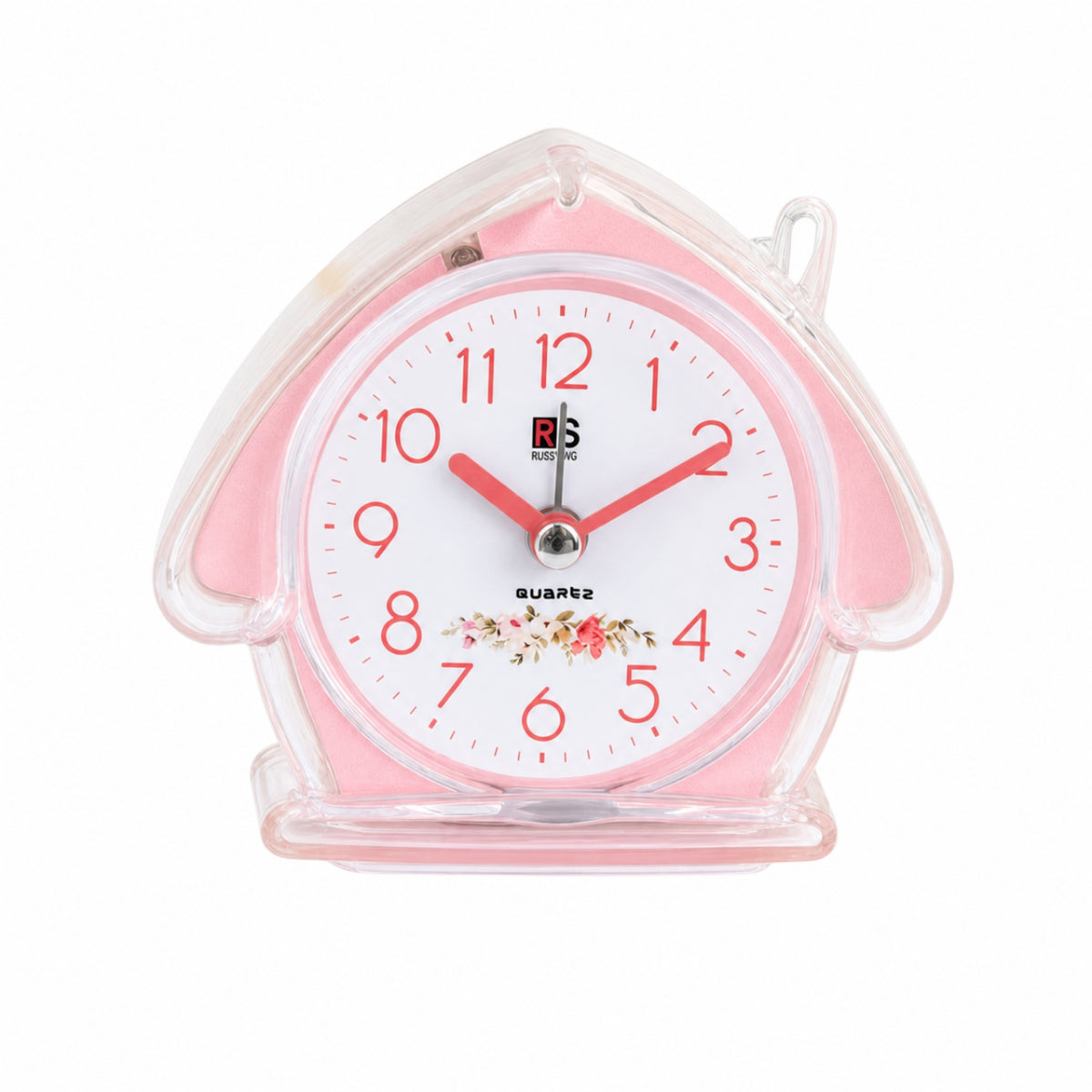 Flat Base House-Shaped Alarm Clock Floral Decoration Analog Desk Alarm Clock Compact Decor Piece Cute