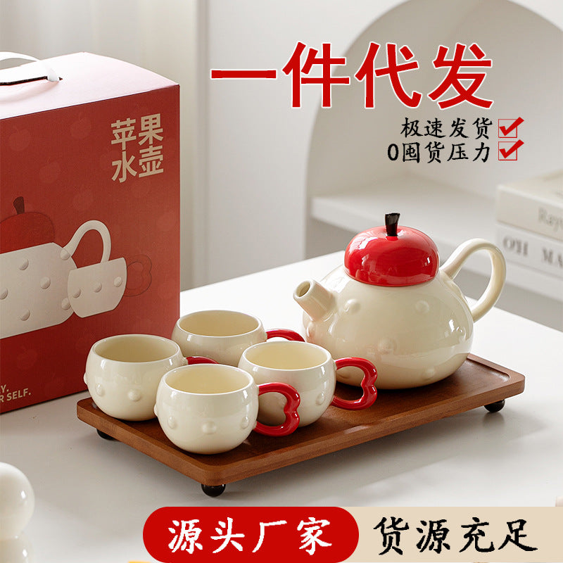 Ceramic Tea Cup Set with Holder, Gift for Housewarming or Wedding