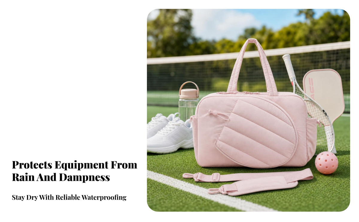 Padded Quilted Duffel Bag Detachable Strap Racket Bag Zippered Compartments Multiple Pockets for Athletes, Tennis Players, Sports Practice