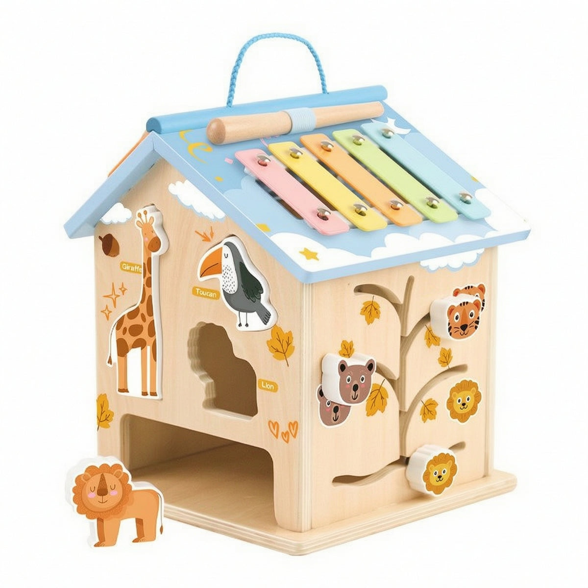 Wooden Toy House with Xylophone Interactive Busy House Learning Busy Box Sensory for Toddlers, Playroom