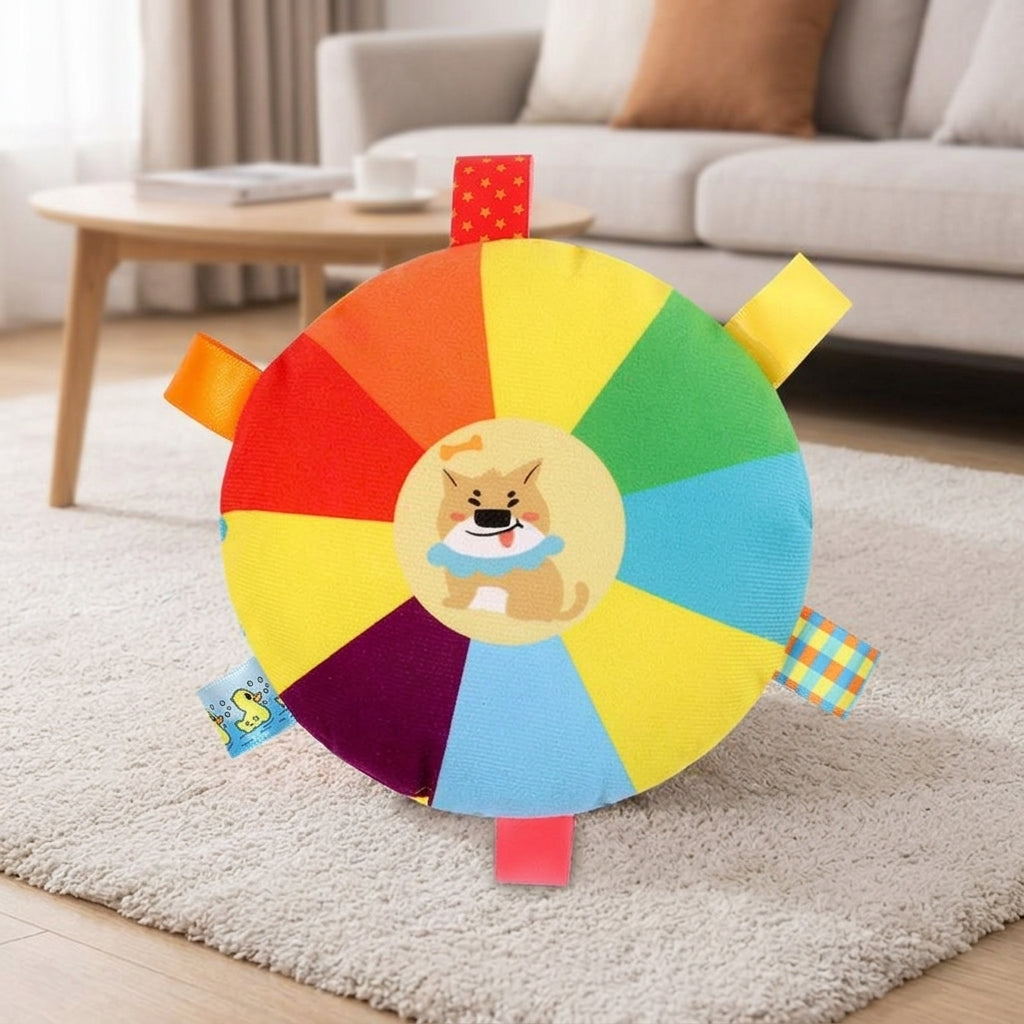 Squeaky Dog Flying Disc, 15cm Multicolored Fabric Dog Training Toy, Interactive Pet Toy for Outdoor Playtime