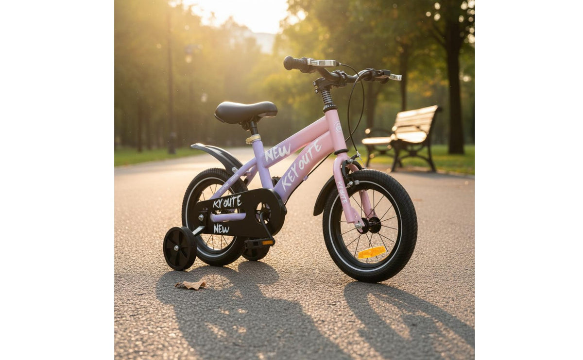 Lightweight Frame 12 Inch Kids Bike with Training Wheels Adjustable Seat Height Kids Training Bike with Headlight Wear-Resistant Tires Beginner Cycle with Stabilisers Enclosed Chain Guard for Beginners