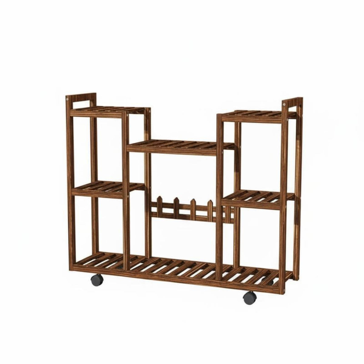 Tiered Flower Cart Slat Shelves Multi-Tier Rolling Stand Indoor & Outdoor Use