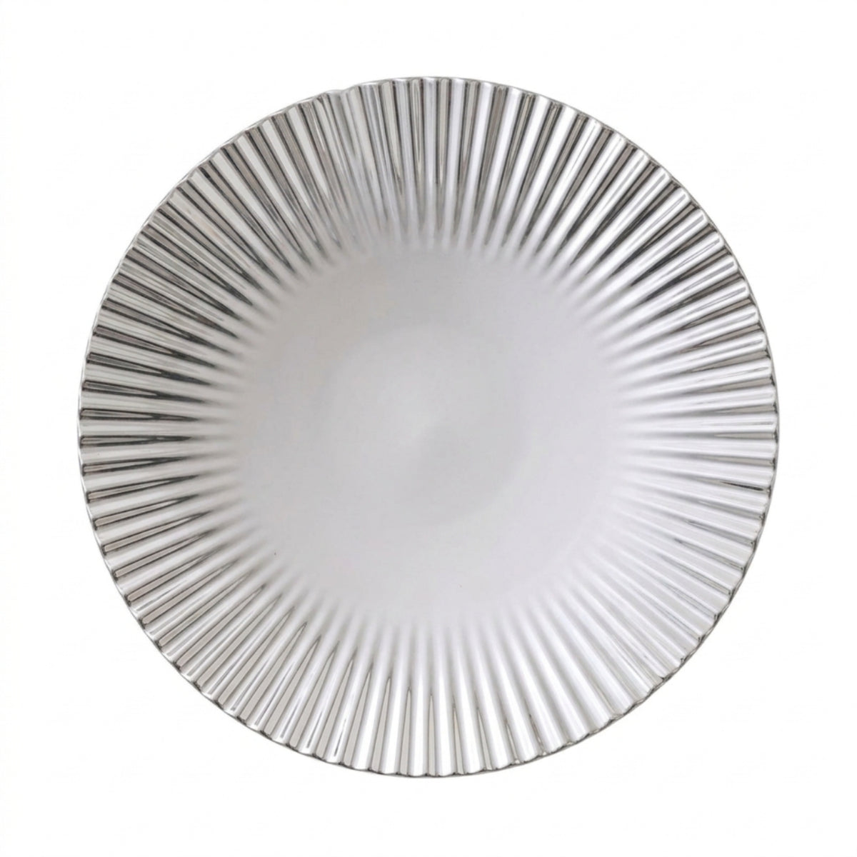 Striped Plate with Fluted Stripes Round Fruit Plate Shallow Dish Silver for Dining Table