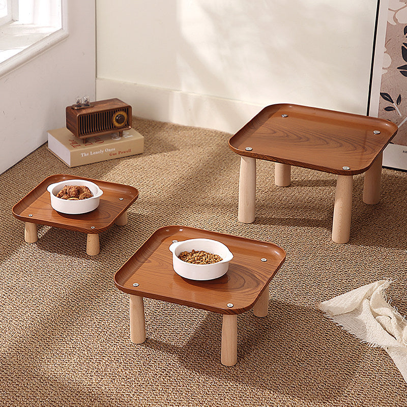 Square Pet Dining Table with Raised Bowls for Dogs and Cats