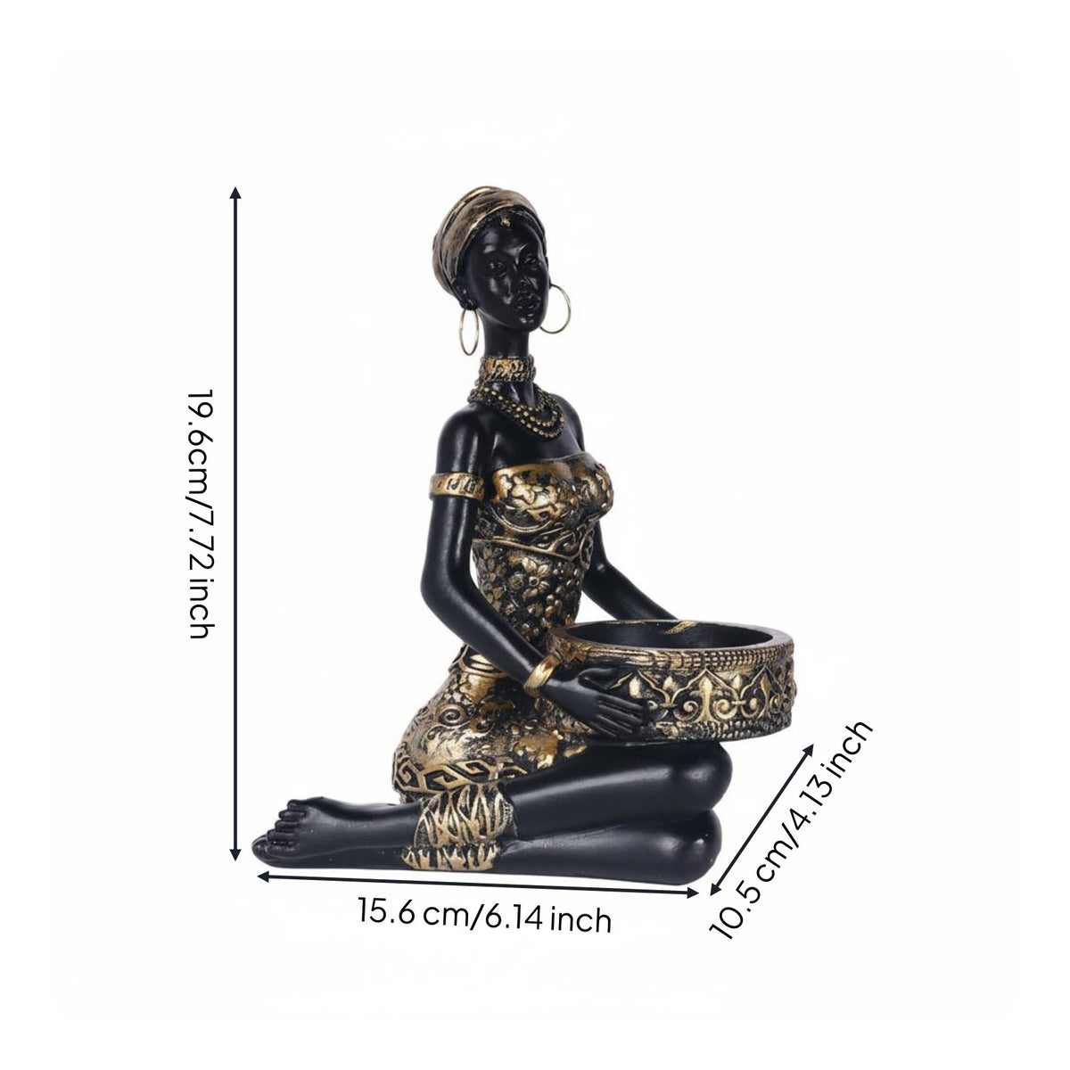 Black Woman Statue Storage Ornament Tabletop Display Tribal-Influenced Candle Holder Gilded Detail Ethnic Lady Ornament for Entryway