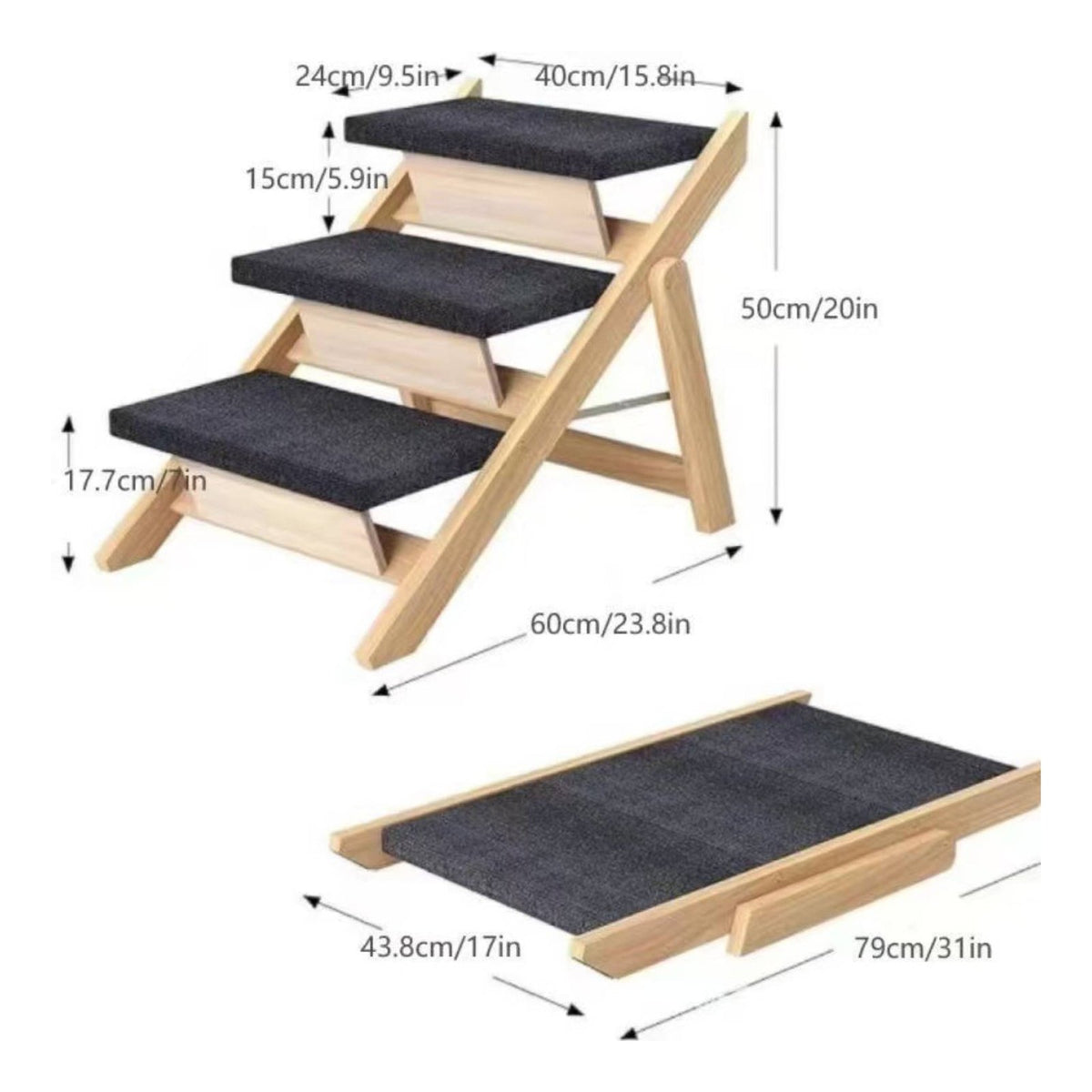 Convertible Pet Ramp Stairs Supports up to 110 Lbs for Bedroom, Car, Senior Pets