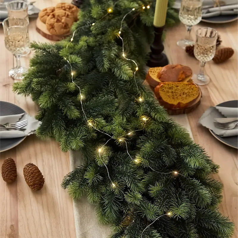 Artificial Pine Garland PE Dense Christmas Vine Faux Christmas Tree Leaves Pine Needle Door Hanging Decoration