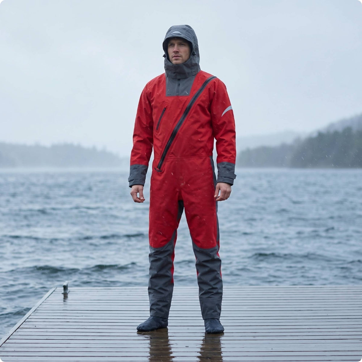 Hooded Dry Suit Frontfront closurePiece Dry Suit Visibility Drysuit for Kayakers