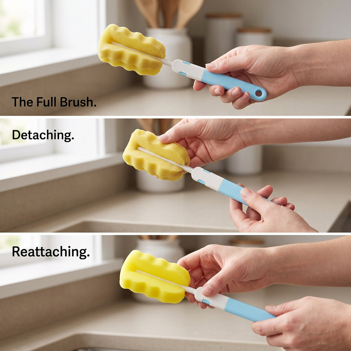 Portable Baby Bottle Cleaning Brush with Sponge Head and Replacements for Newborns