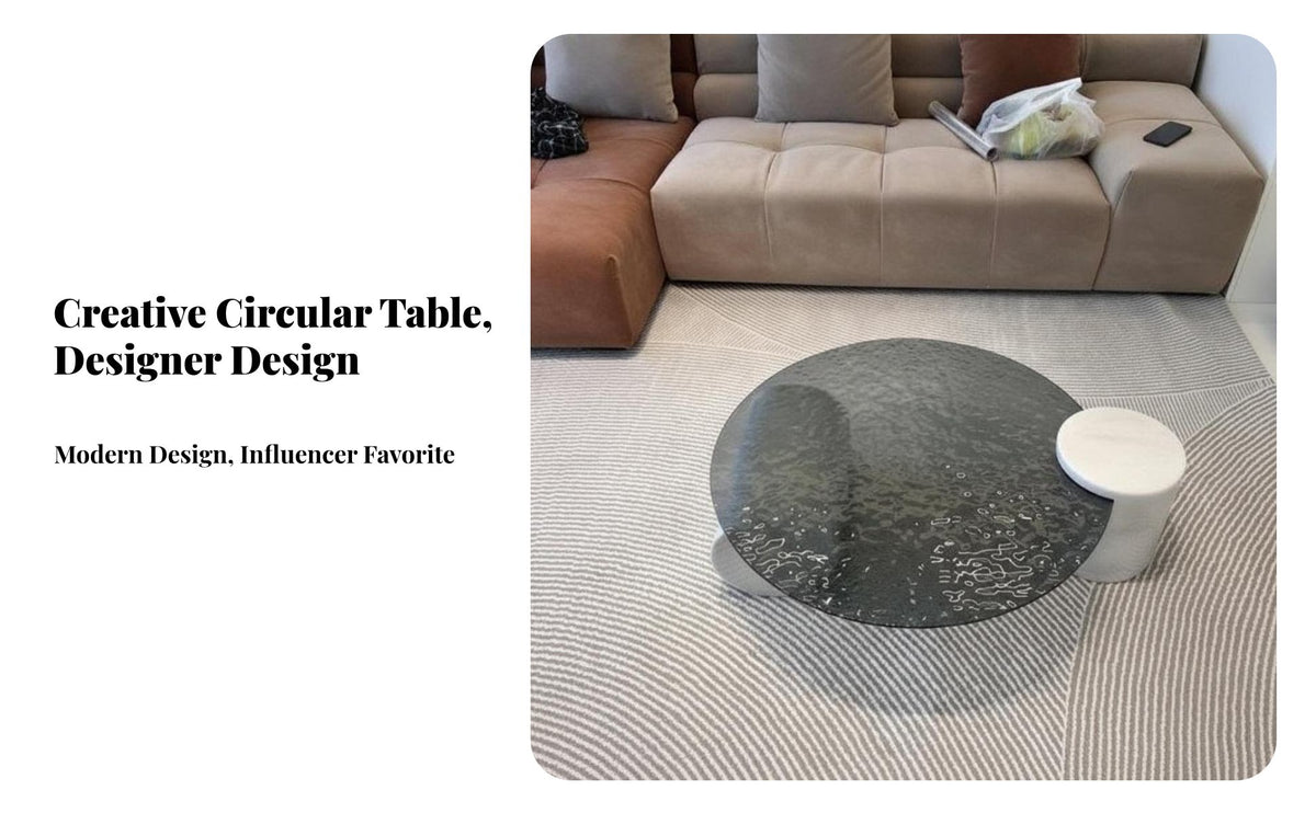 Water wave pattern Wavy Glass Top Table Designer Inspired Round Glass-Top Coffee Table Modern Design Living Room Furniture Easy to Clean for Interior Designers, Homeowners, Office Workers, Hotel Lobby, Lounge Area, Bedroom