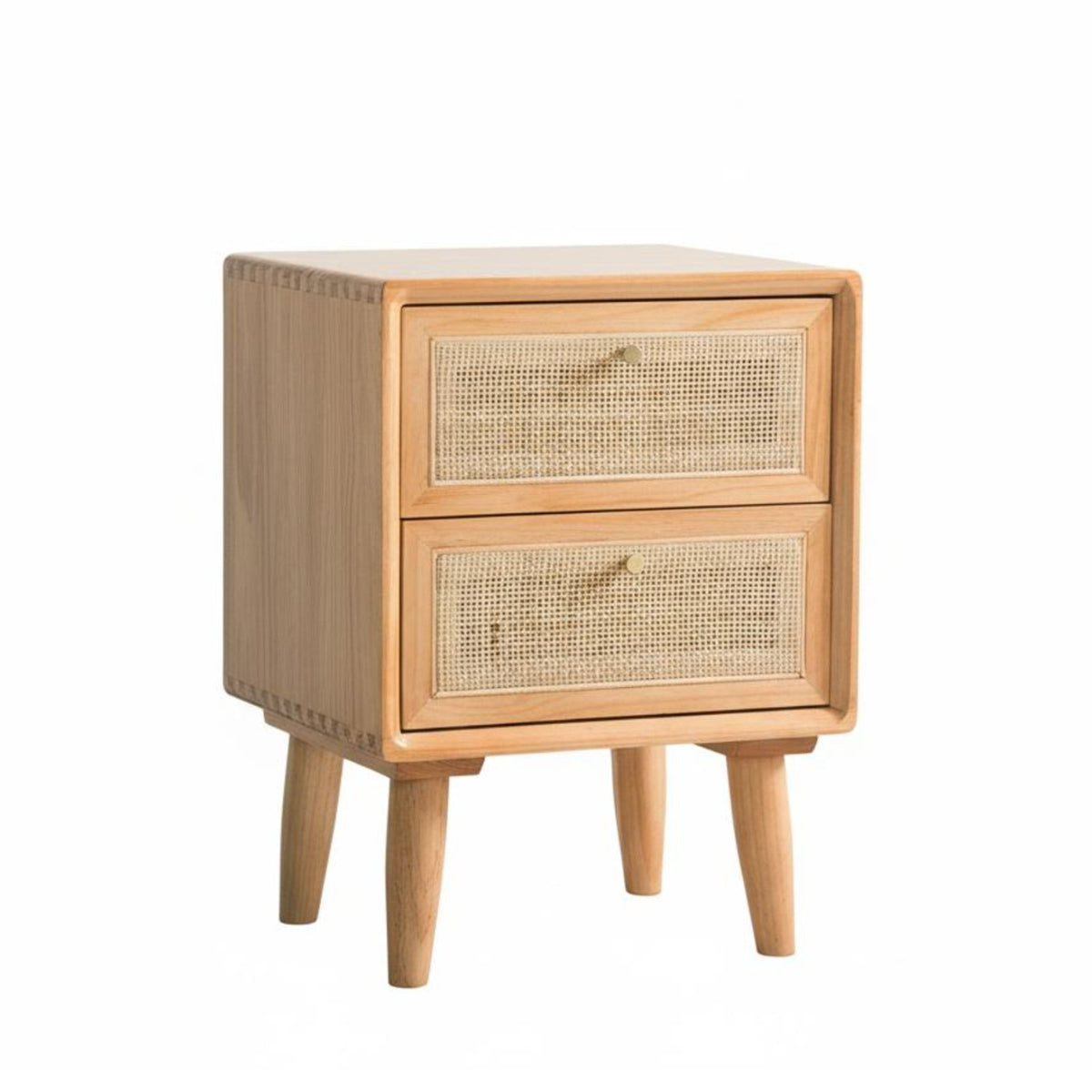 Nightstand with Woven Drawer Japanese Inspired Rattan Drawer Cabinet for Adults