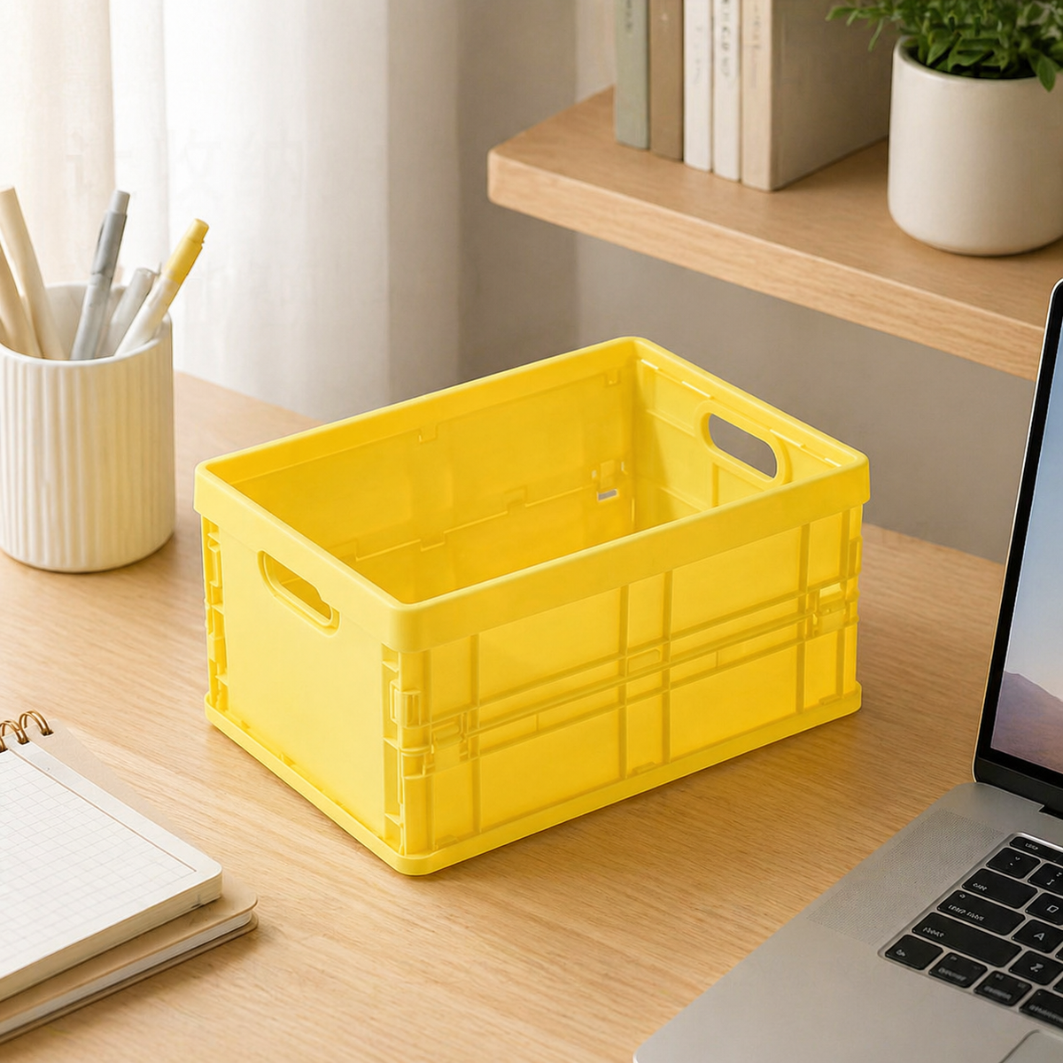 2 Pcs Folding Storage Crates, 3L Stackable Storage Crates, Compact PP Collapsible Crates for Home Organisation, Study Desk Organizer