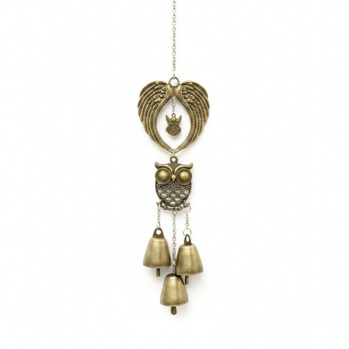 Antique Brass Finish Owl Wind Chime Hanging Bells Owl Bell Ornament Indoor Outdoor Home Decor Soft Relaxing Sound