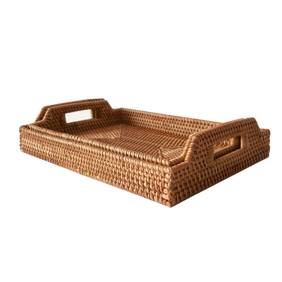 2 Pieces Handwoven Tray with Handles Rustic Wicker Tray with Handles for Hosts, Countertop Organization