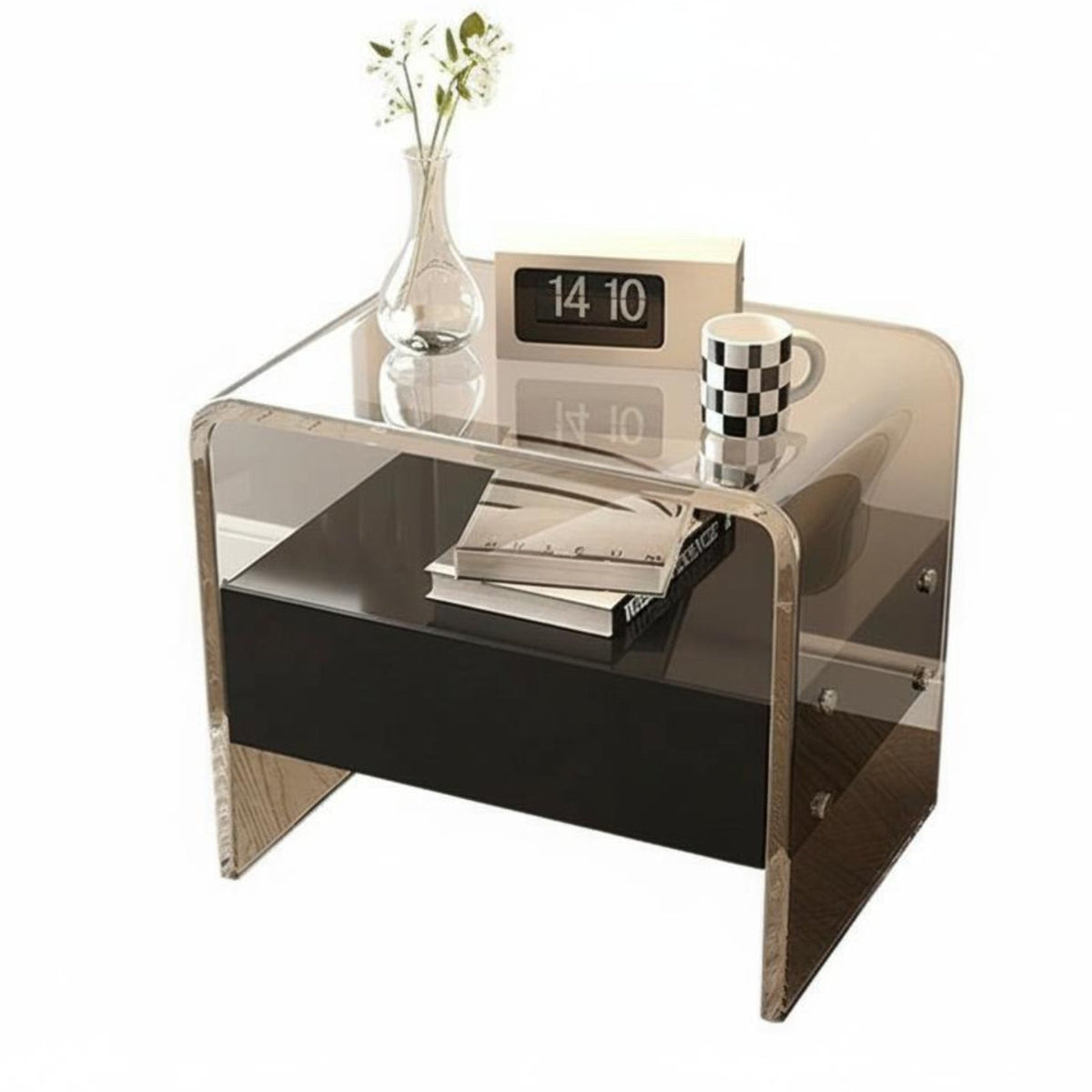 Clear C-Shaped Table Transparent Design Nightstand Space-Saving for Small Spaces