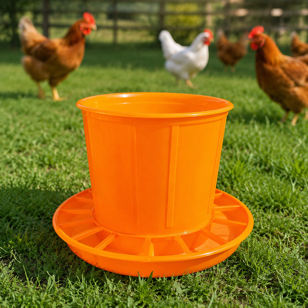 Chicken Feeder 20kg, Automatic Feeder for Poultry, Ducks and Geese, Robust Yellow Feeding Trough 53cm High