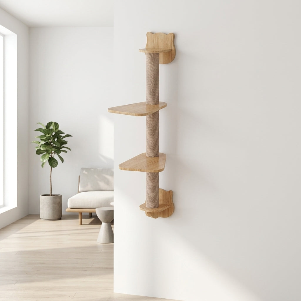Wall Mounted Cat Shelf with Space Capsule Hammock, Solid Wood Wall-Mounted Climbing Solid Wood Post and Cat Shelves for Wall for Large Cats Play